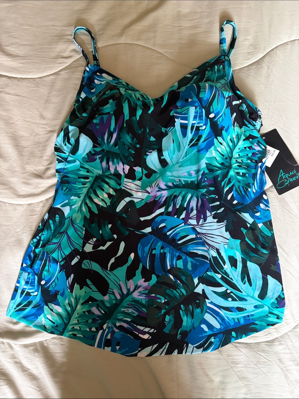 Aqua Green Blue & Teal Tropical Leaf tankini